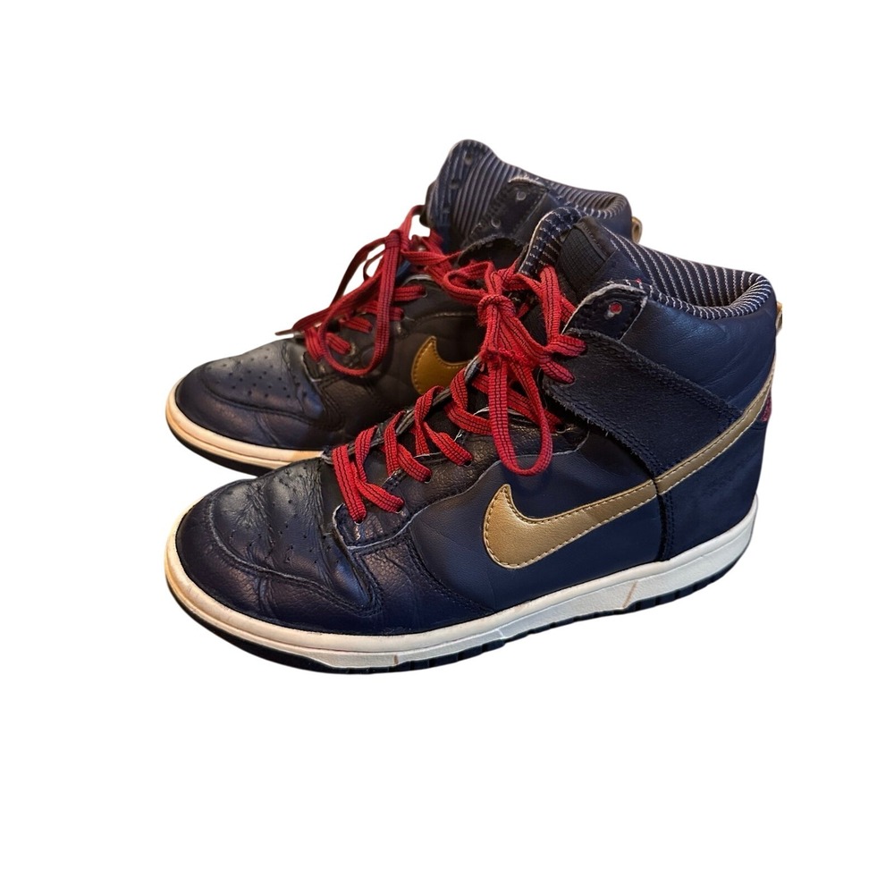Nike‎ Dunk High Youth Sneakers Navy Gold Red Laces Size 5Y